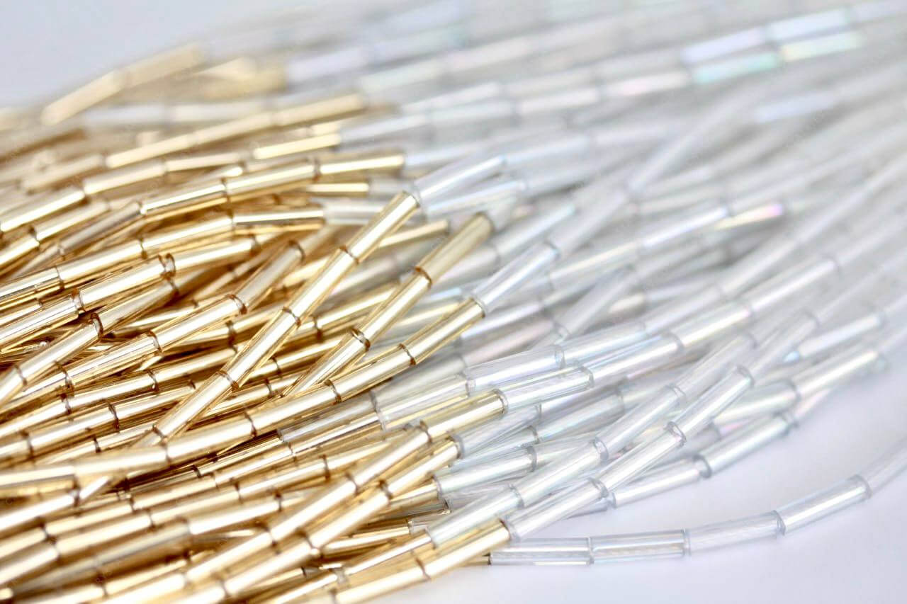 Пучки стеклярусу Lt gold +Crystal AB 6mm прямий